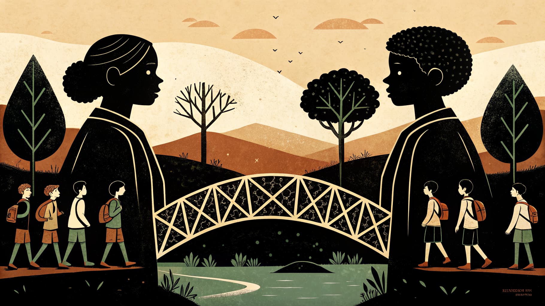 Four students seated in a tight group around a table covered with papers and notes, engaged in structured academic discussion