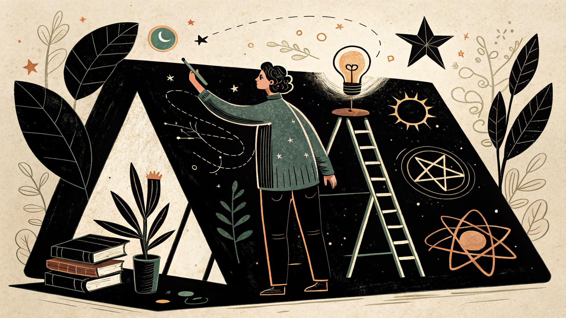 A teacher planning a lesson on a digital tablet with colorful sticky notes in the background.