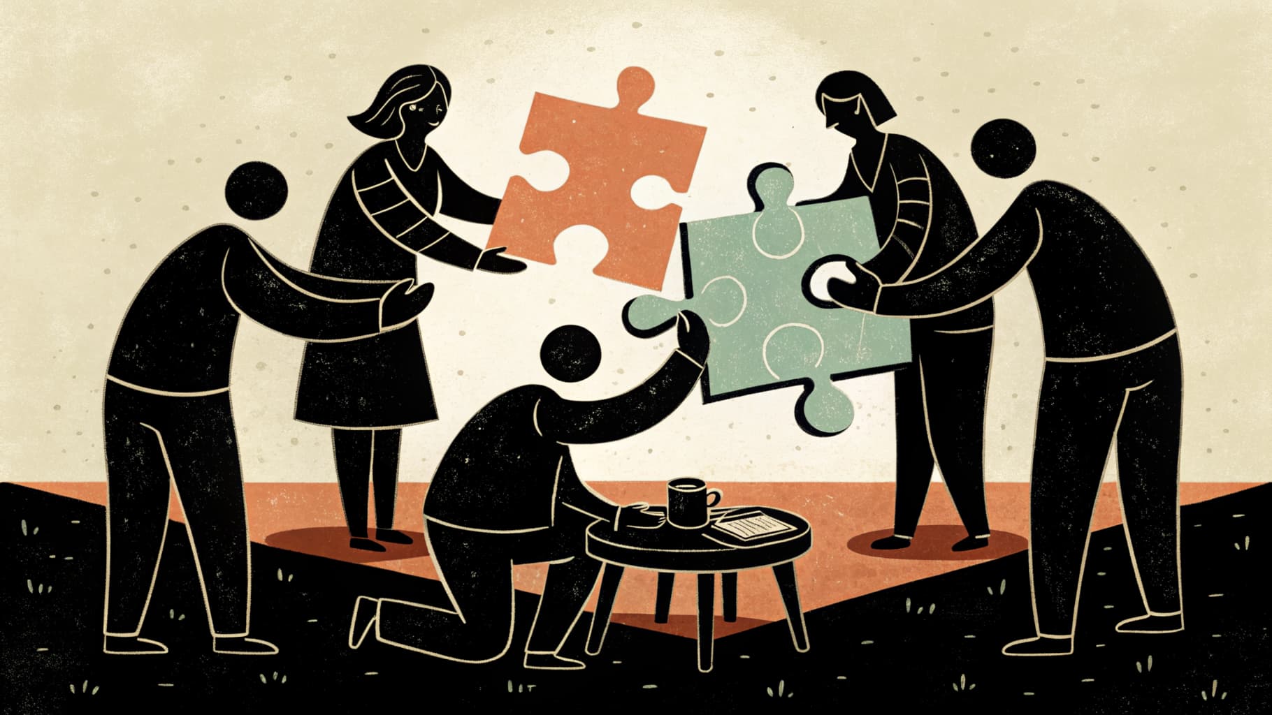 Leerlingen in kleine groepen aan het werk aan een samenwerkingsopdracht in de klas