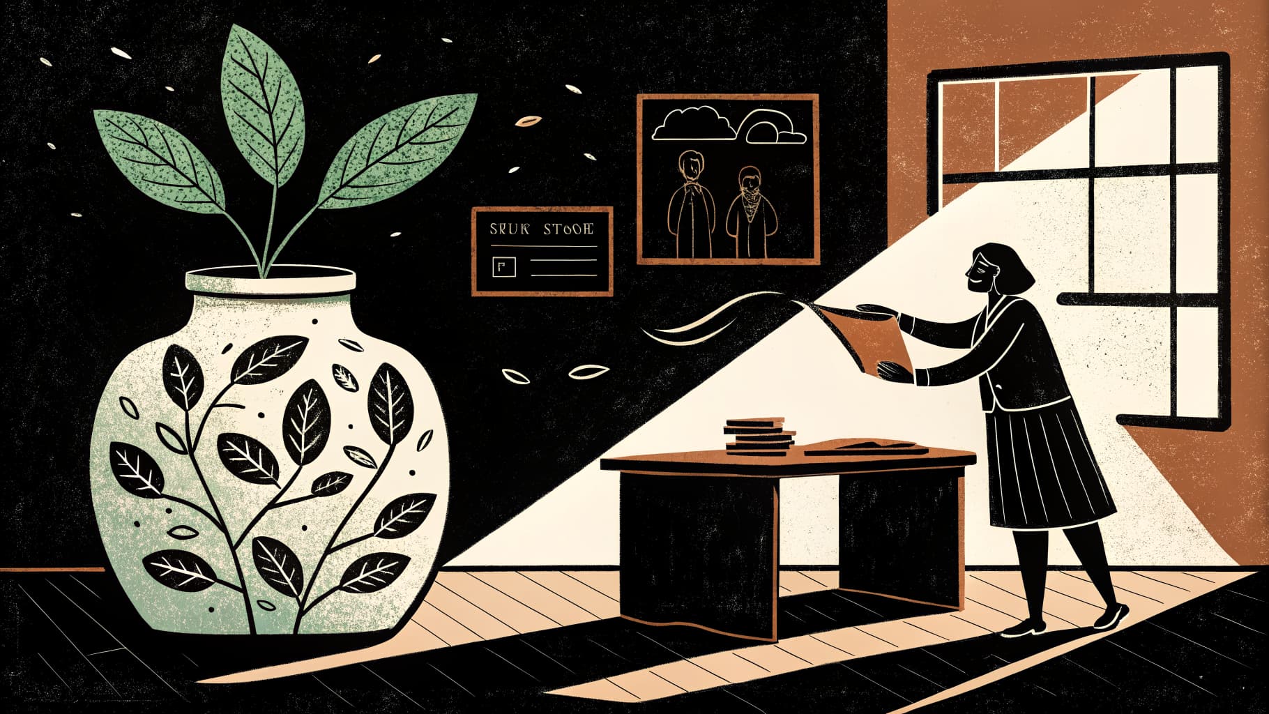 Uma professora revisando exit tickets coloridos em post-its colados no quadro branco após uma aula