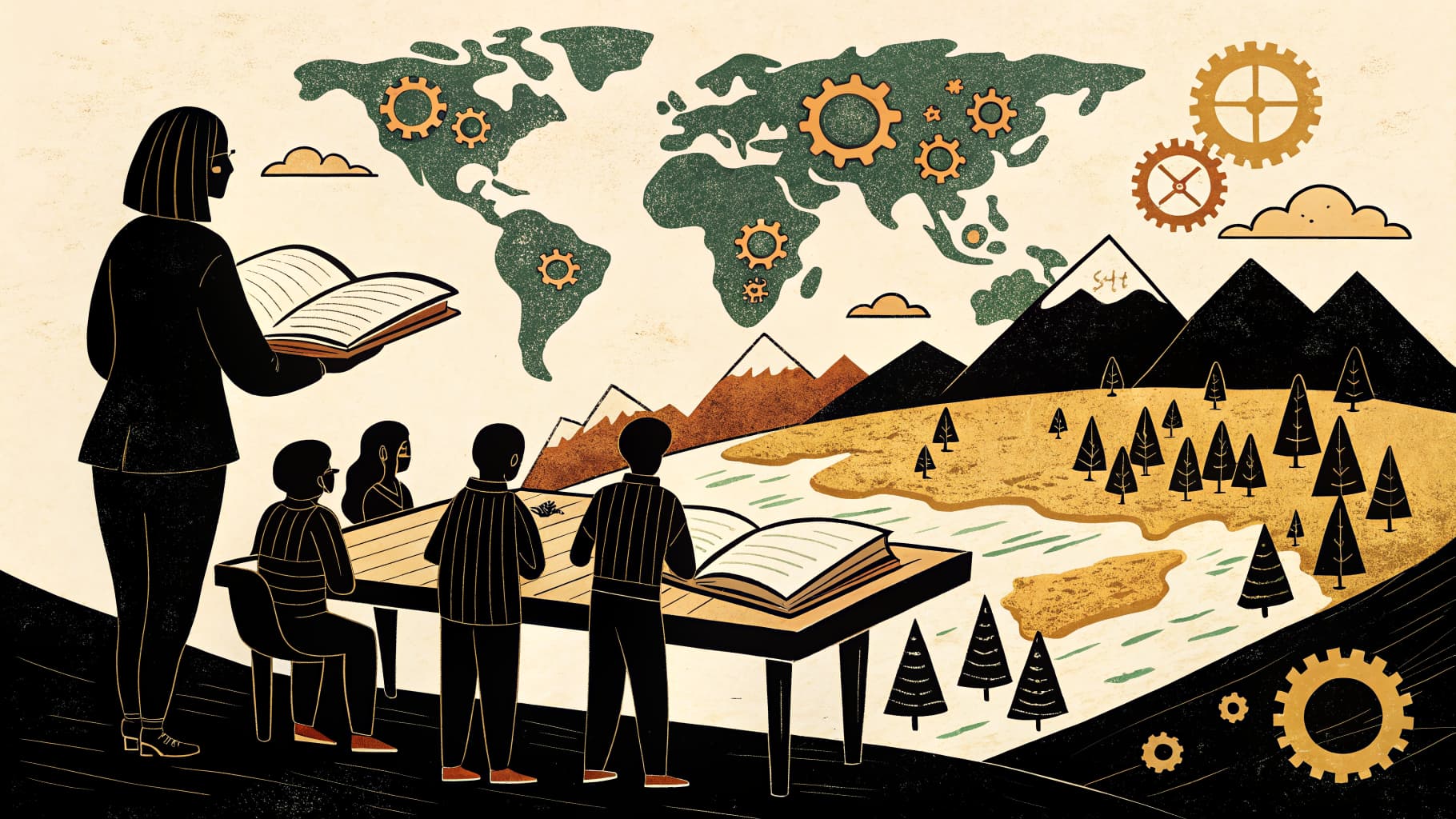 A Class 9 teacher leading a map-reading activity with students around a large printed map in an Indian classroom