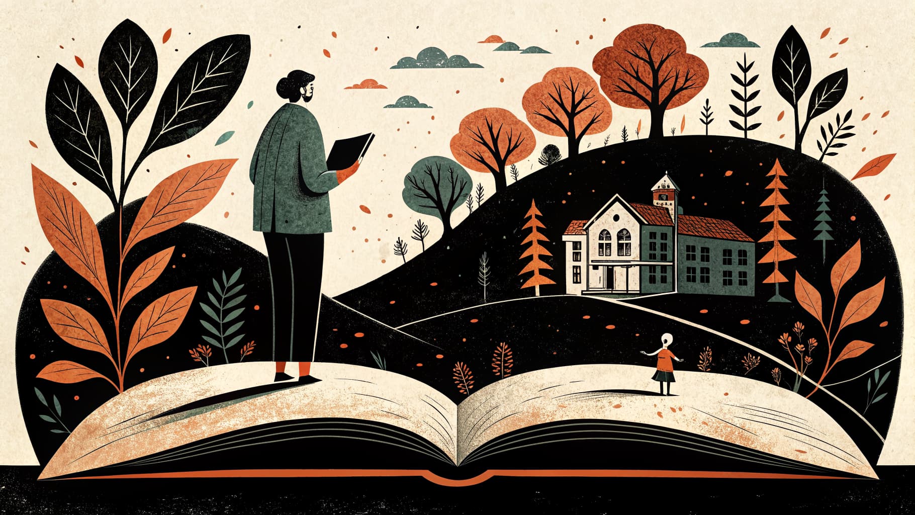 Maestra mexicana escribiendo un plan de clase en su cuaderno frente a un salón de primaria