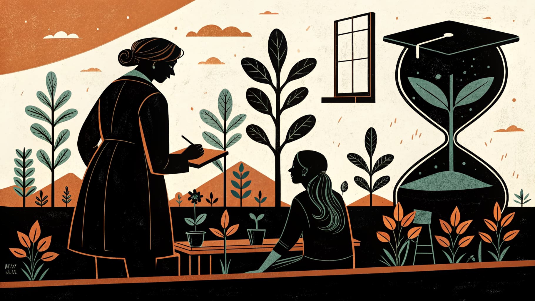 Professora a dar feedback escrito a um aluno enquanto outros trabalham em grupo numa sala de aula portuguesa