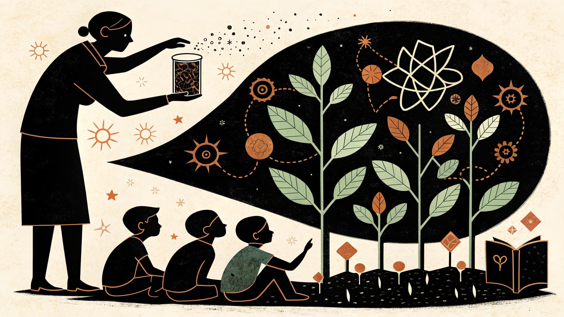 Insegnante che facilita un'attività di gruppo in classe, con studenti coinvolti attivamente nell'apprendimento cooperativo