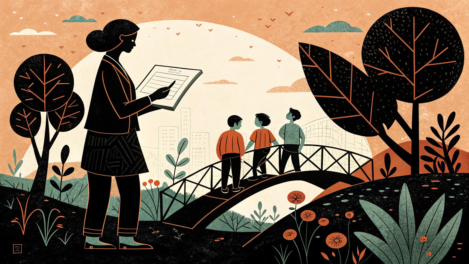 Docente che lavora con studenti su un progetto interdisciplinare in classe