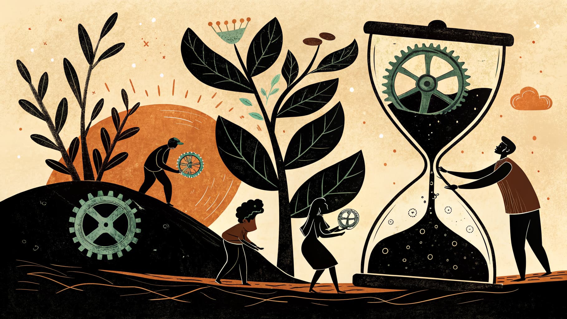 Enseignant qui circule entre des groupes d'élèves travaillant en autonomie dans une salle de classe moderne