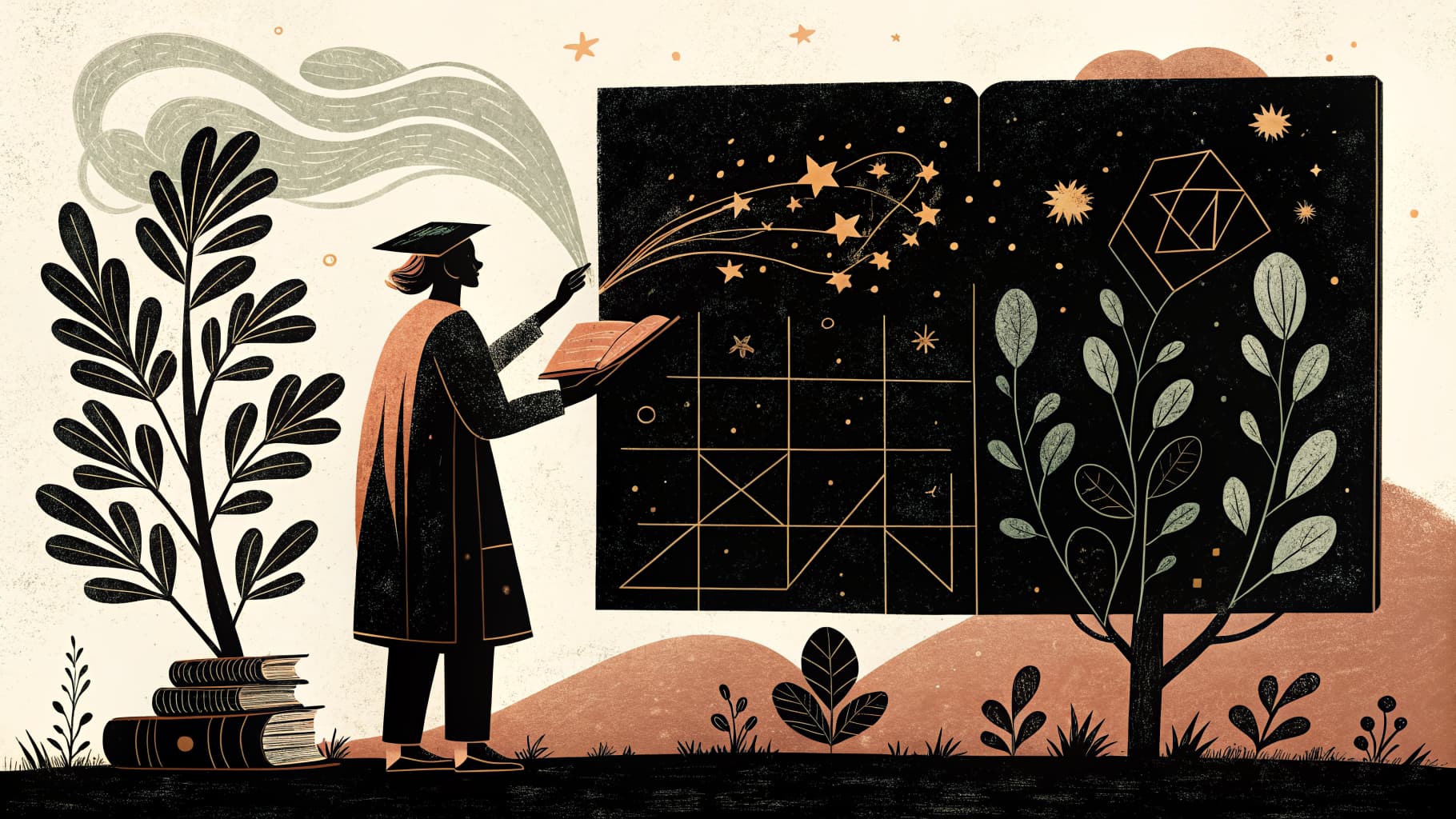 Uma professora escrevendo um plano de aula rápido em um caderno antes de começar a aula