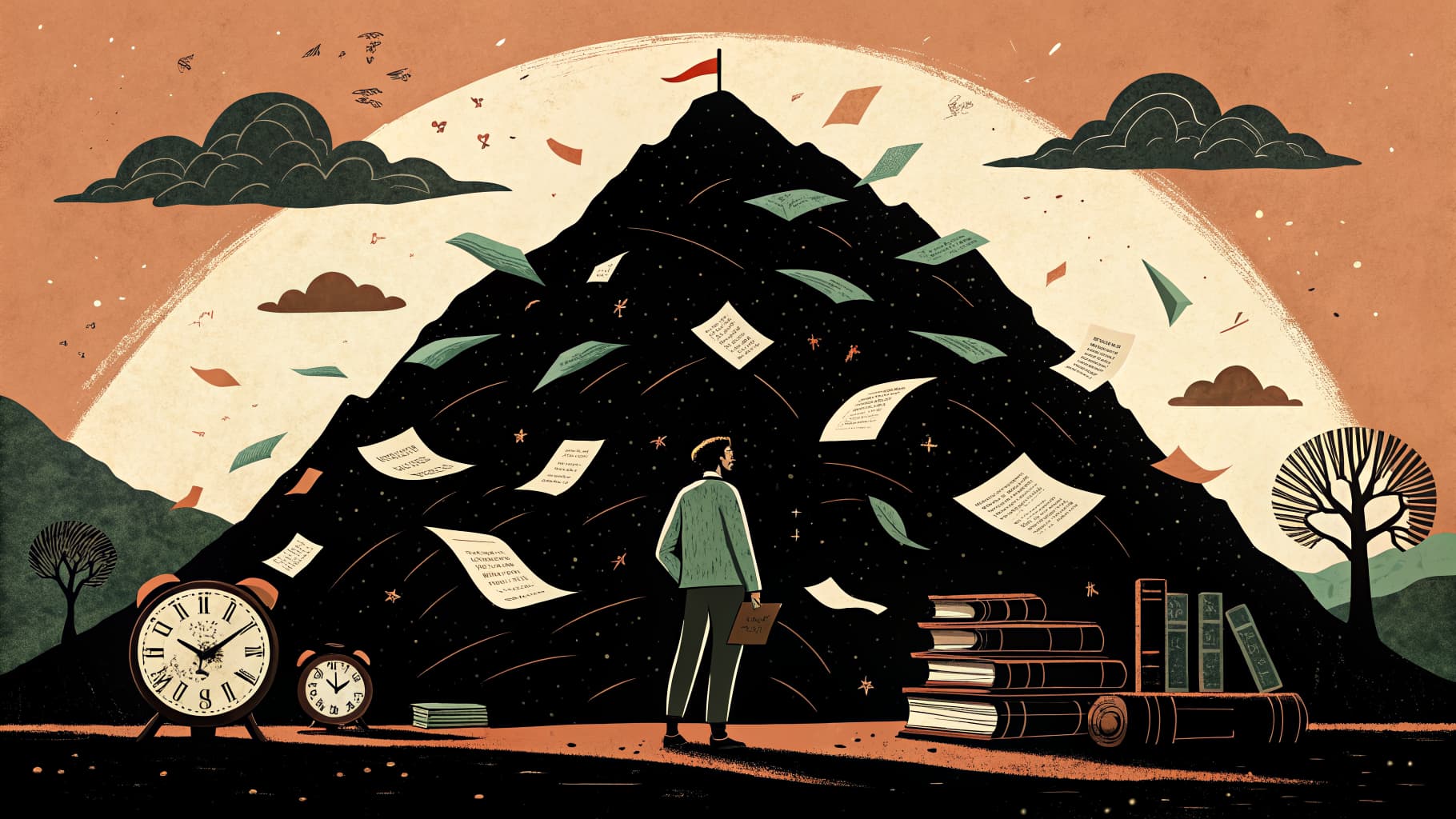 Uma professora em uma mesa revisando materiais de aula gerados por IA em um laptop em uma sala de aula moderna