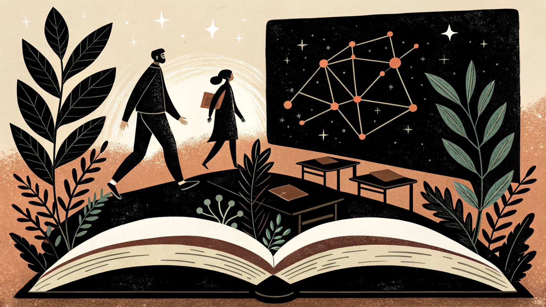 Professora mediando atividade em grupo com tablets em sala de aula do Ensino Fundamental em modelo híbrido