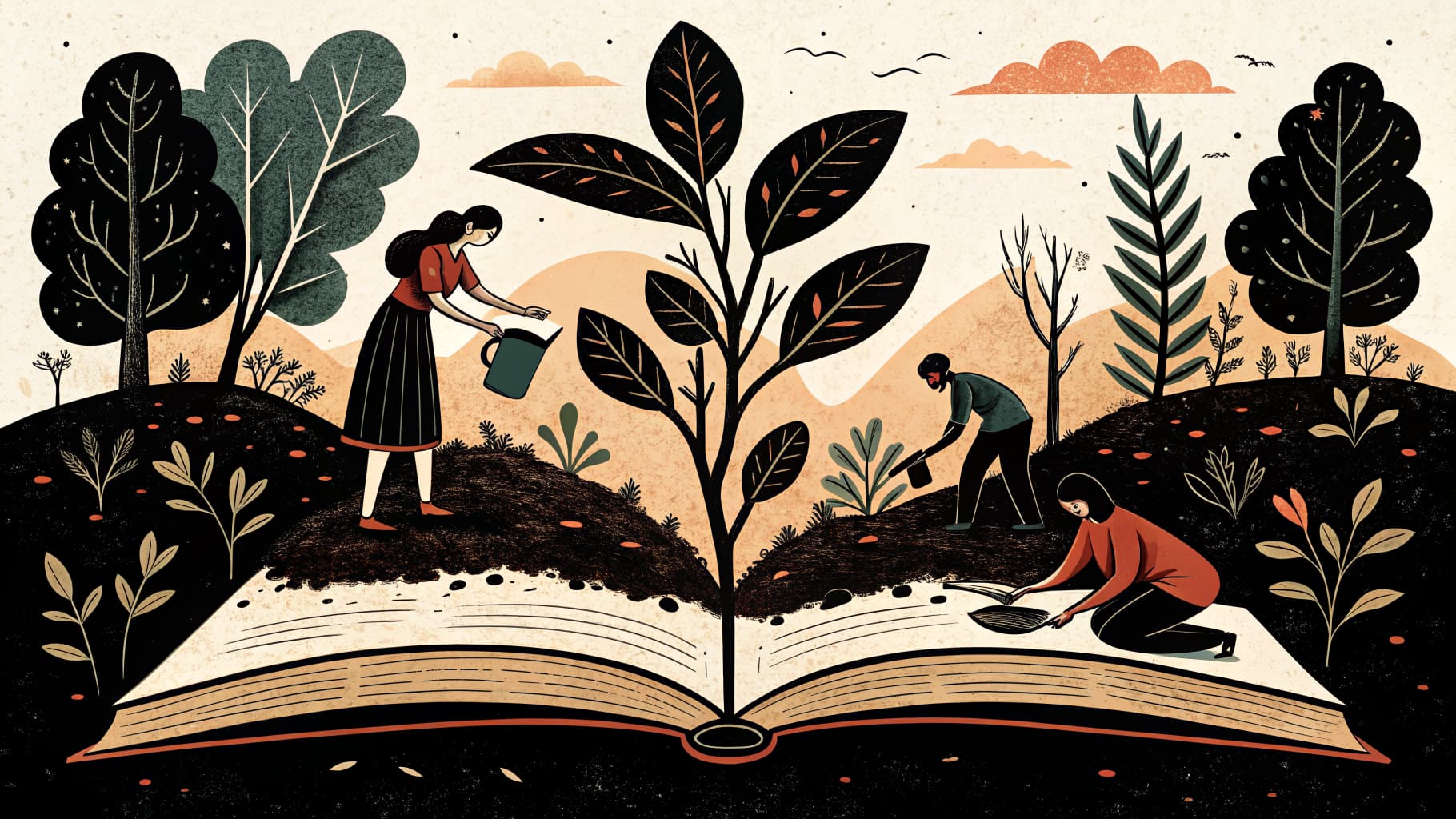 Students working together on a hands-on outdoor science activity, collecting soil samples and sketching observations in notebooks