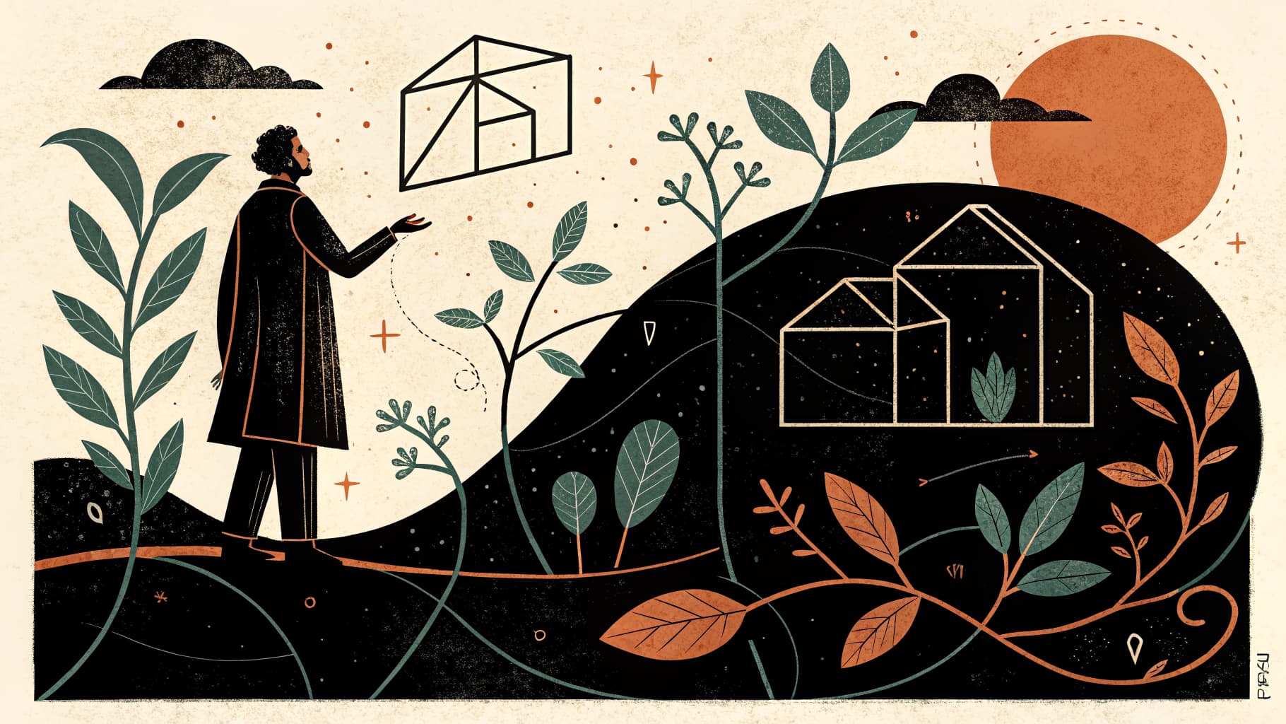 A teacher's desk with a printed lesson plan template, sticky notes, and a cup of coffee