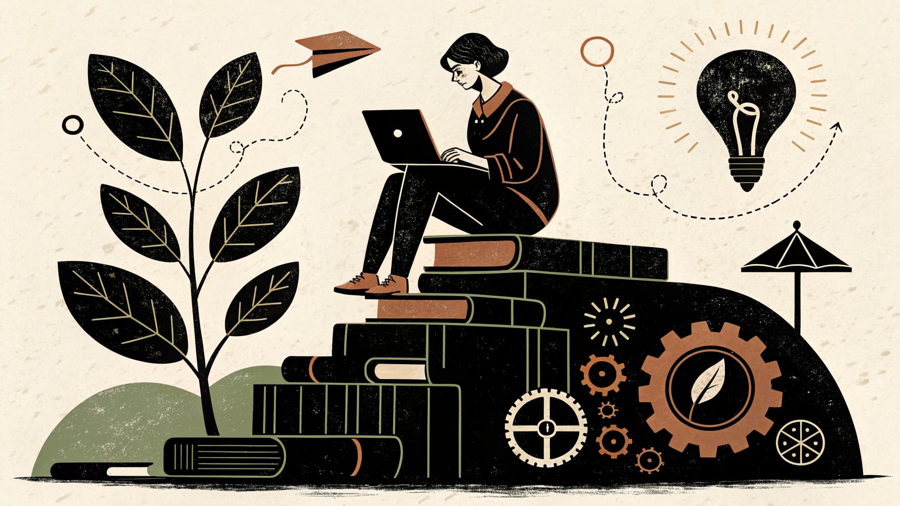 A UK secondary classroom with pupils working in small groups around tables, a teacher crouching to support one group