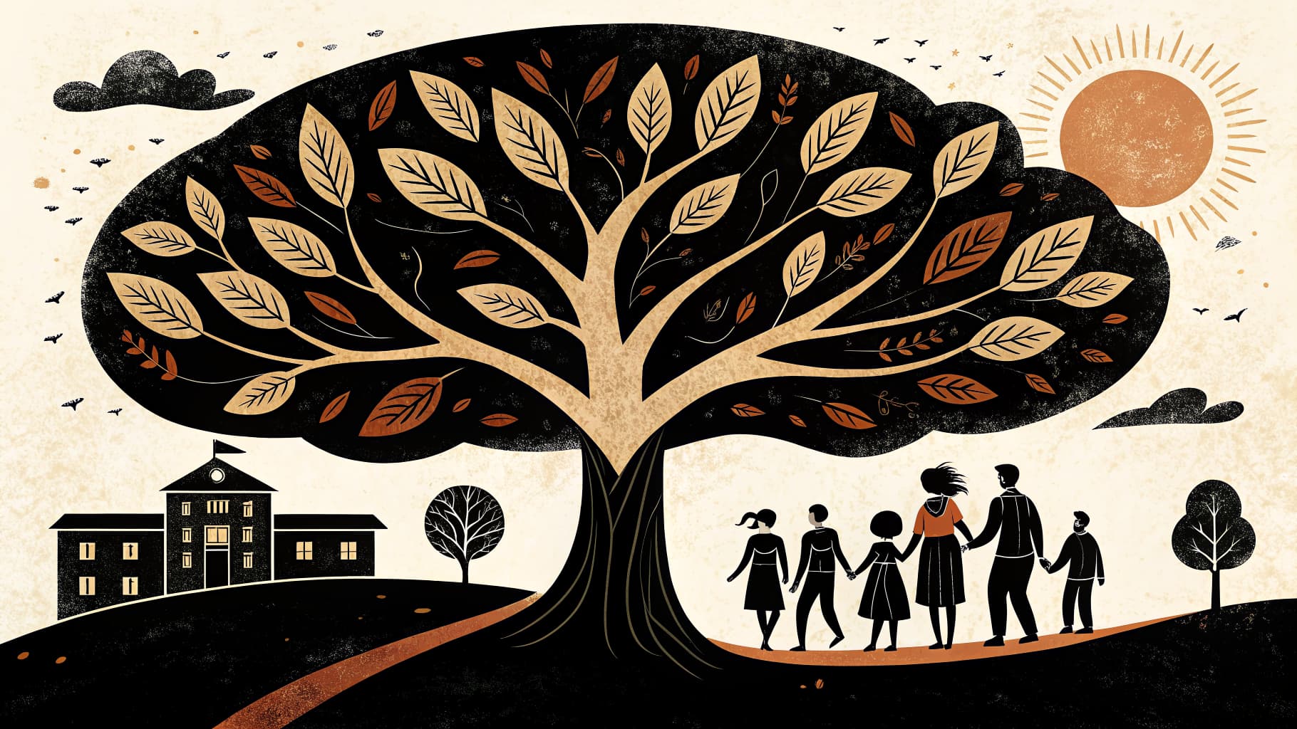 Uma professora interagindo positivamente com um grupo diversificado de alunos em uma sala de aula organizada, ilustrando a implementação do PBIS.