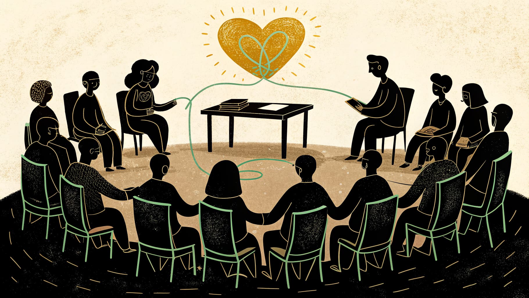 Alunos e uma professora sentados em círculo durante uma roda de justiça restaurativa em uma sala de aula