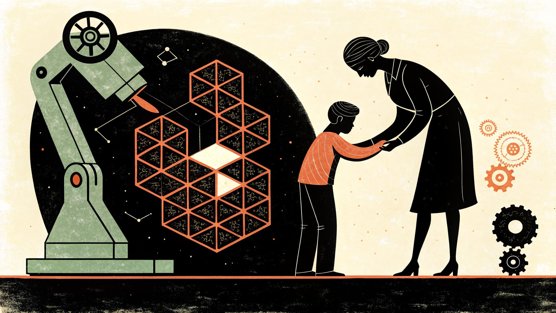 Una docente trabajando de manera individual con un estudiante en un escritorio, con una laptop abierta cerca