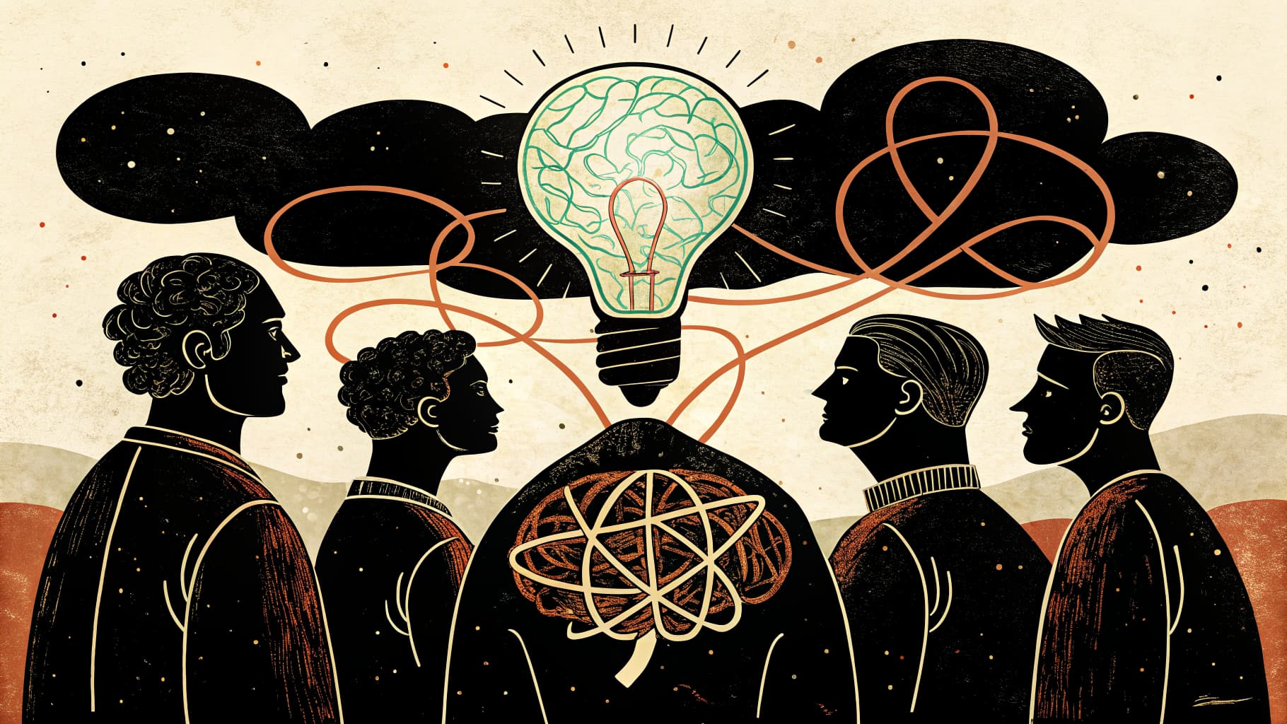 Élèves en travail de groupe autour d'une table dans une salle de classe, discutant autour d'un document commun