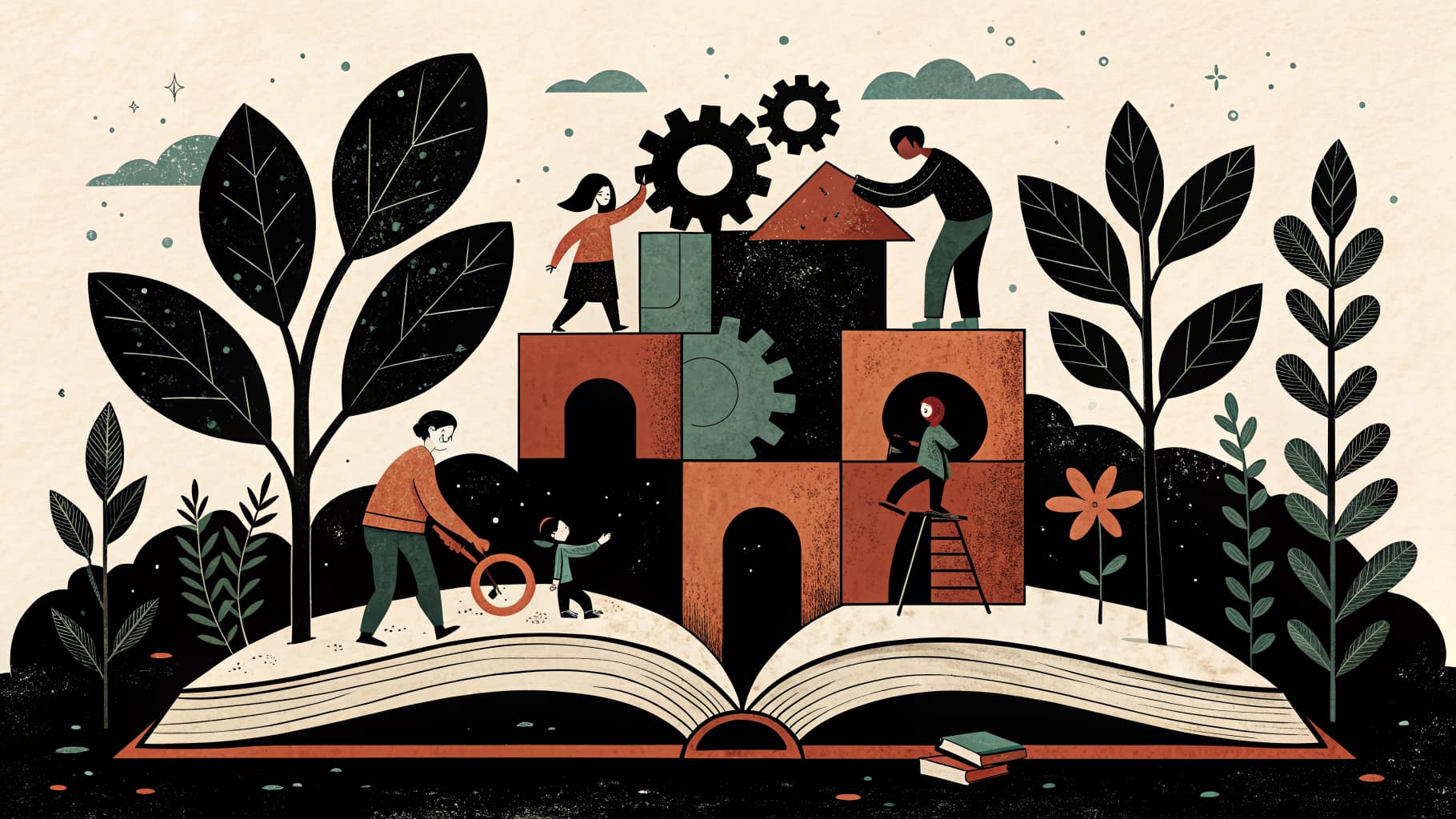 Insegnante di scuola primaria che collabora con colleghi alla progettazione di un'Unità di Apprendimento intorno a materiali didattici colorati