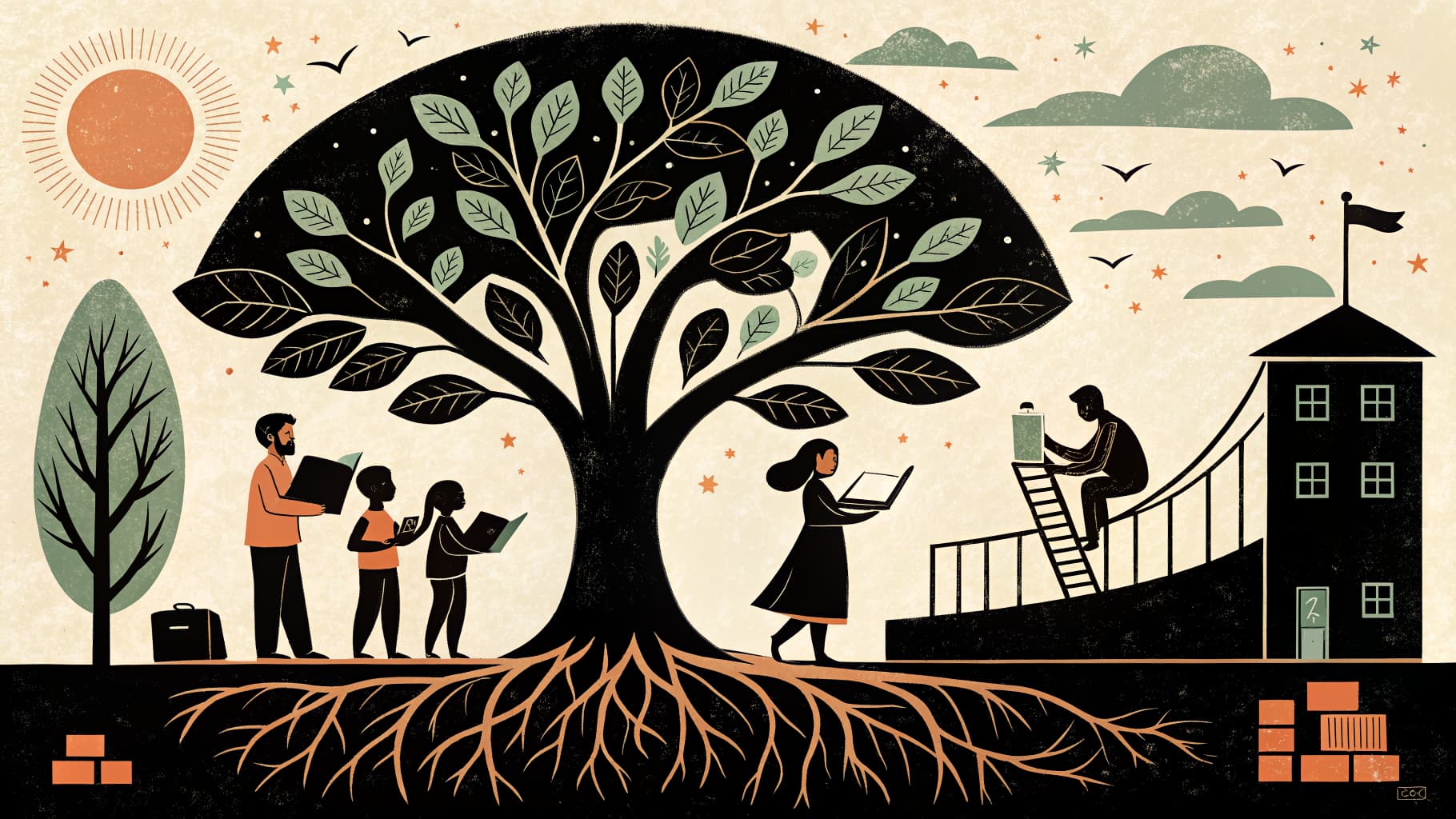 Alunos sentados em círculo participando de uma discussão de aprendizagem socioemocional em uma sala de aula iluminada e acolhedora