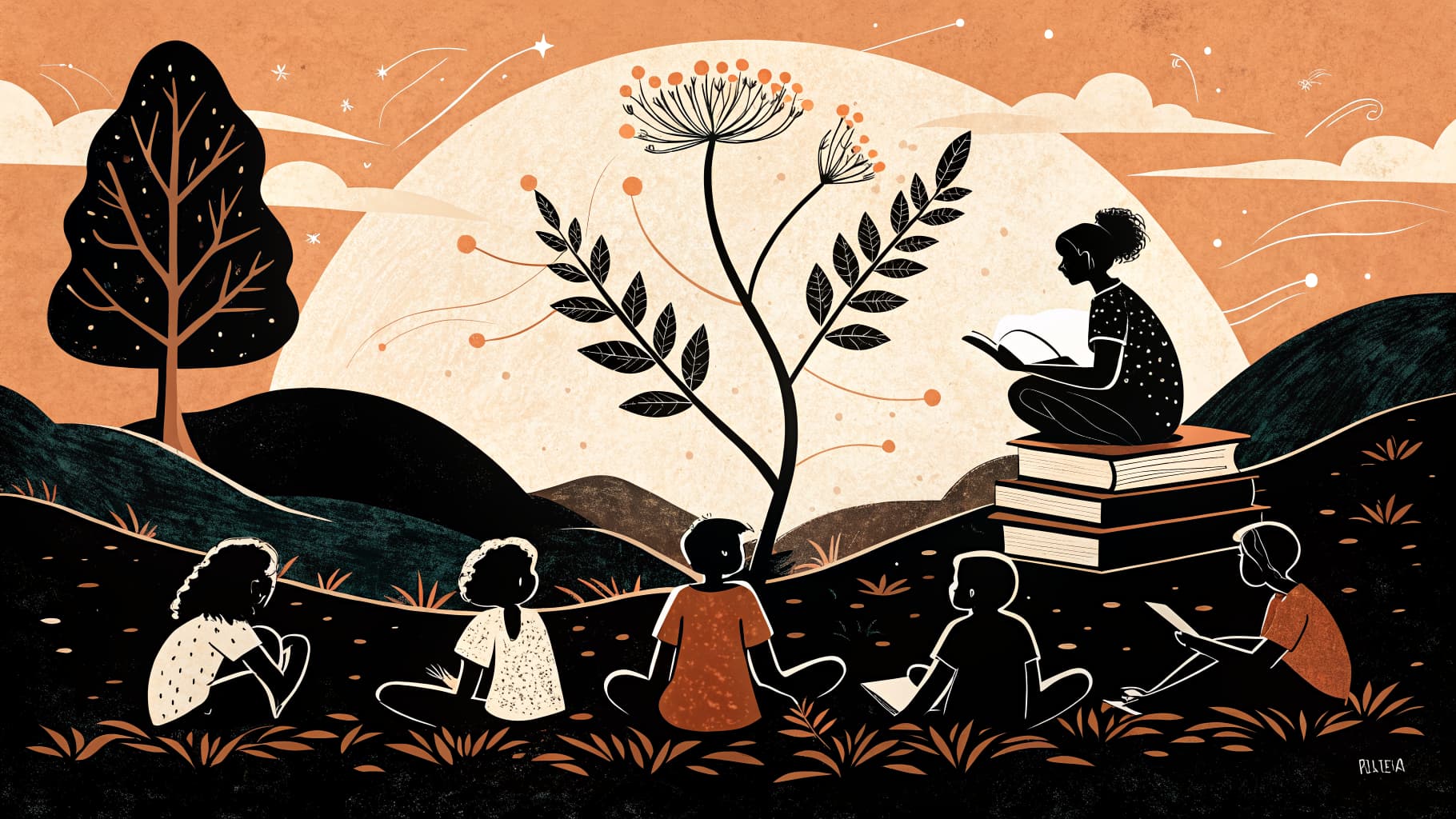 Alunos do ensino básico a praticar exercícios de respiração consciente com a professora numa sala de aula luminosa e acolhedora