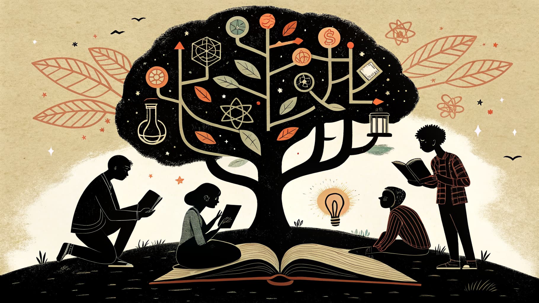 Alunos colaborando em um projeto em uma sala de aula moderna, trabalhando em mesas com esboços e laptops