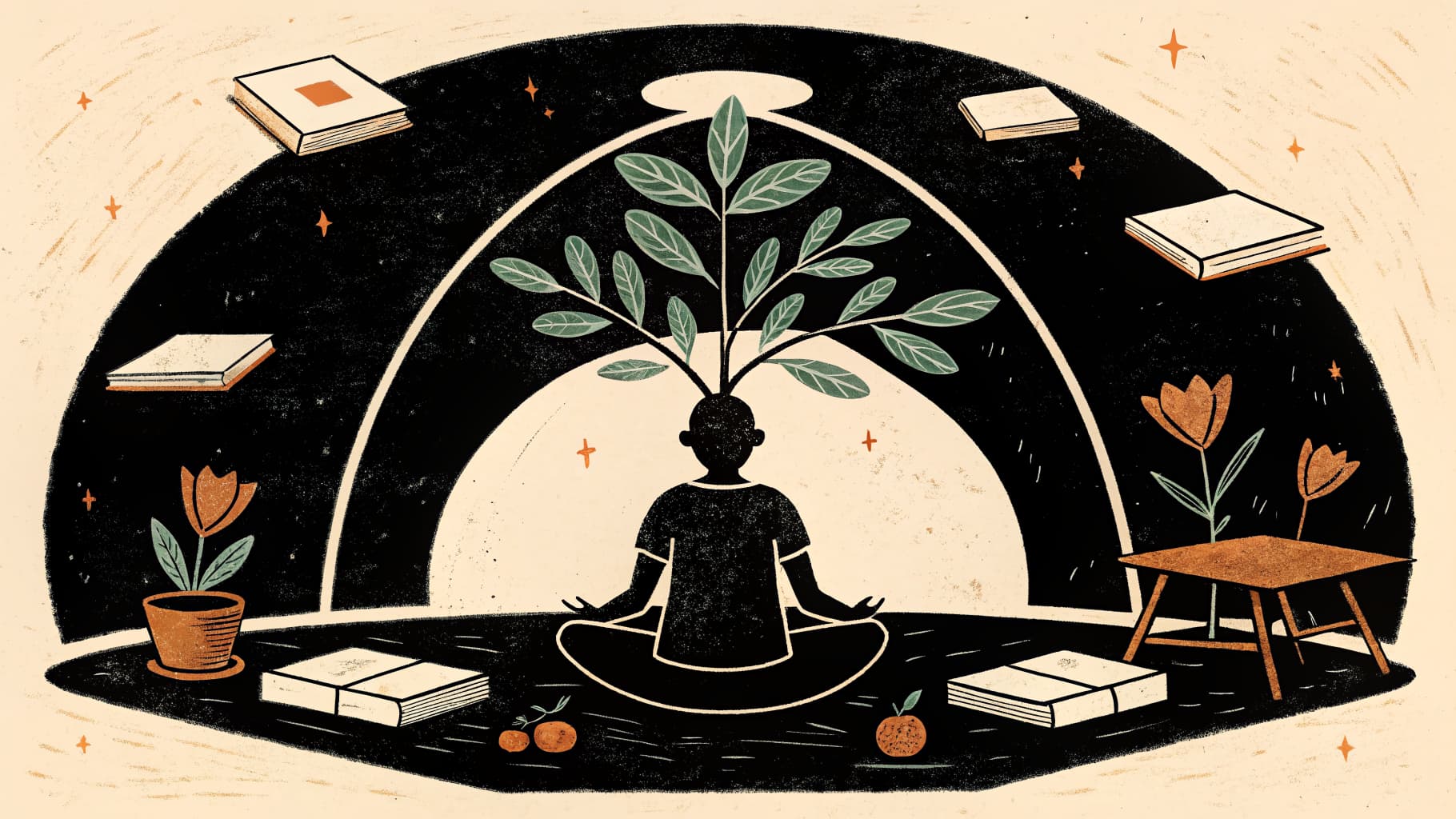 Studenti della scuola primaria che praticano esercizi di respirazione consapevole con la loro insegnante in una classe luminosa e accogliente