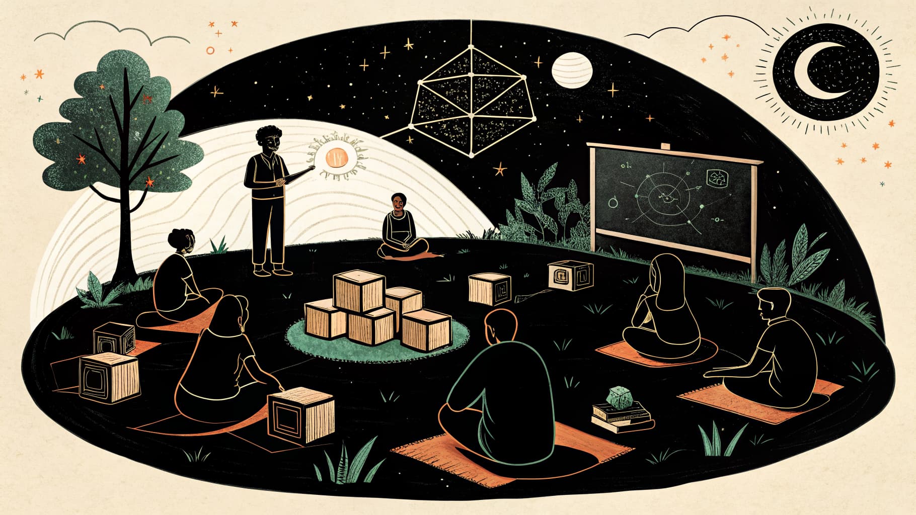 Studenti della scuola primaria che lavorano in piccoli gruppi in stazioni di apprendimento designate in un'aula luminosa