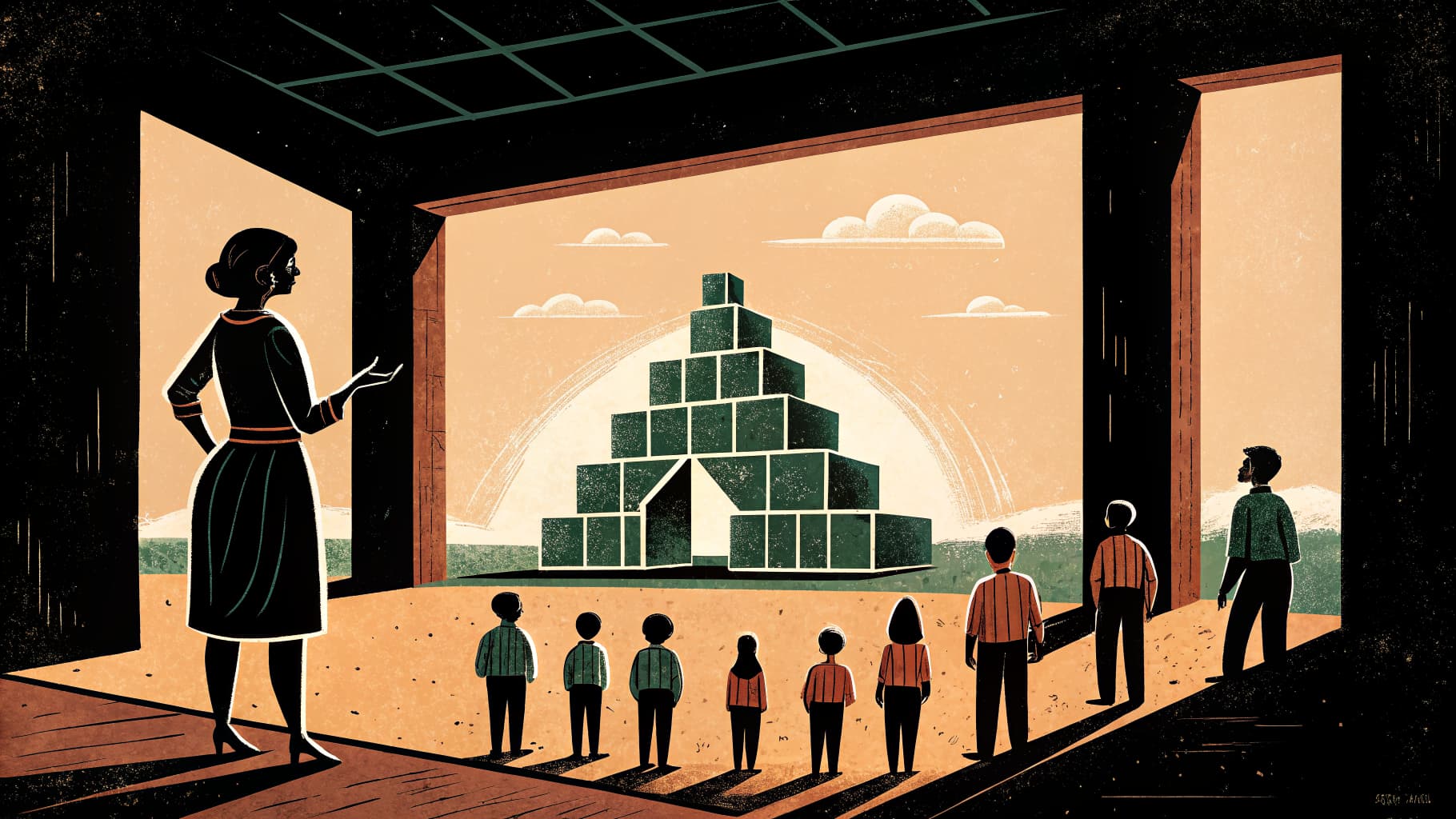 Docente revisando una rúbrica de evaluación con su alumnado en clase