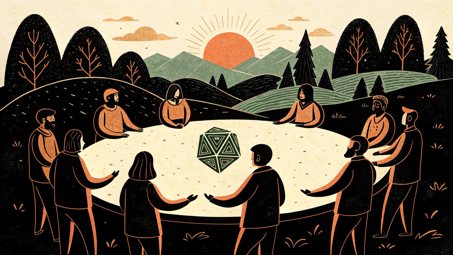 Diverse K-12 students collaborating in small groups around classroom tables during a jigsaw cooperative learning activity