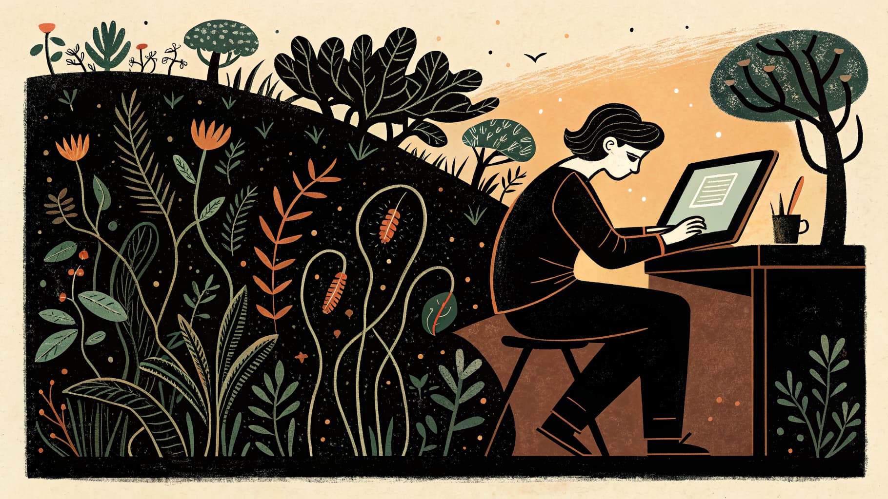 Lehrerin erklärt Schülerinnen und Schülern an Tablets den kritischen Umgang mit digitalen Medien im Klassenzimmer