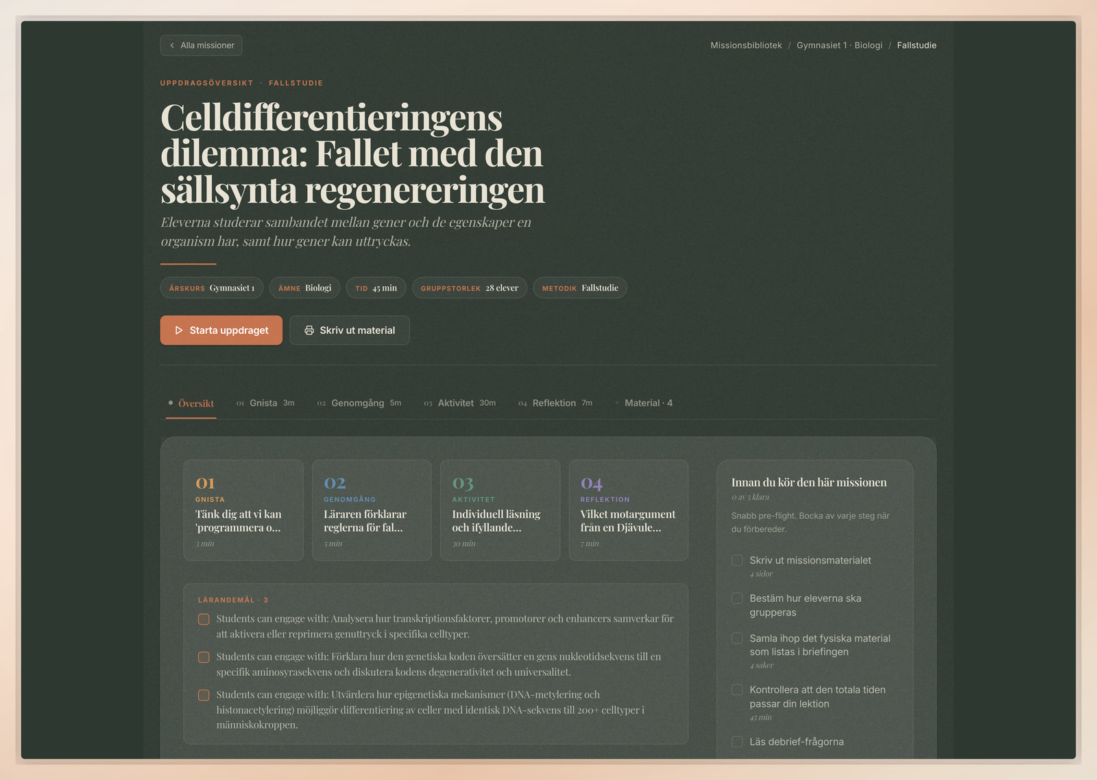 En uppdragssida i Flip Education med tydligare lektionssteg och förberedelsedetaljer
