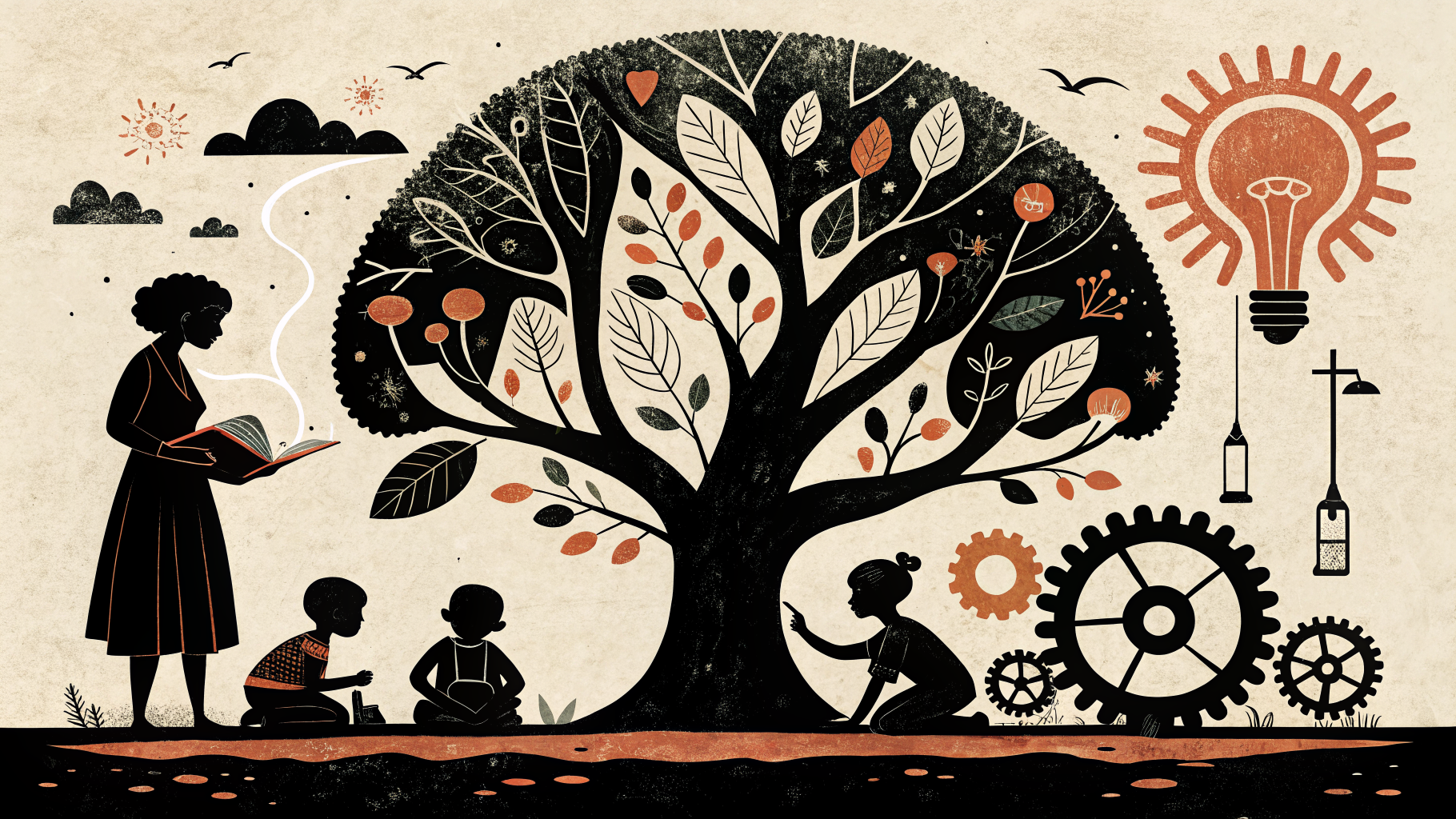 Elementary school students working in small groups on a hands-on learning activity at colorful classroom tables