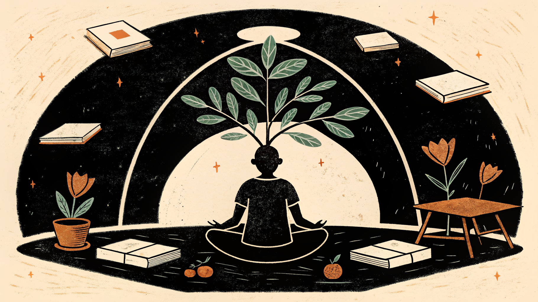 Elementary students practicing mindful breathing exercises with their teacher in a bright, welcoming classroom