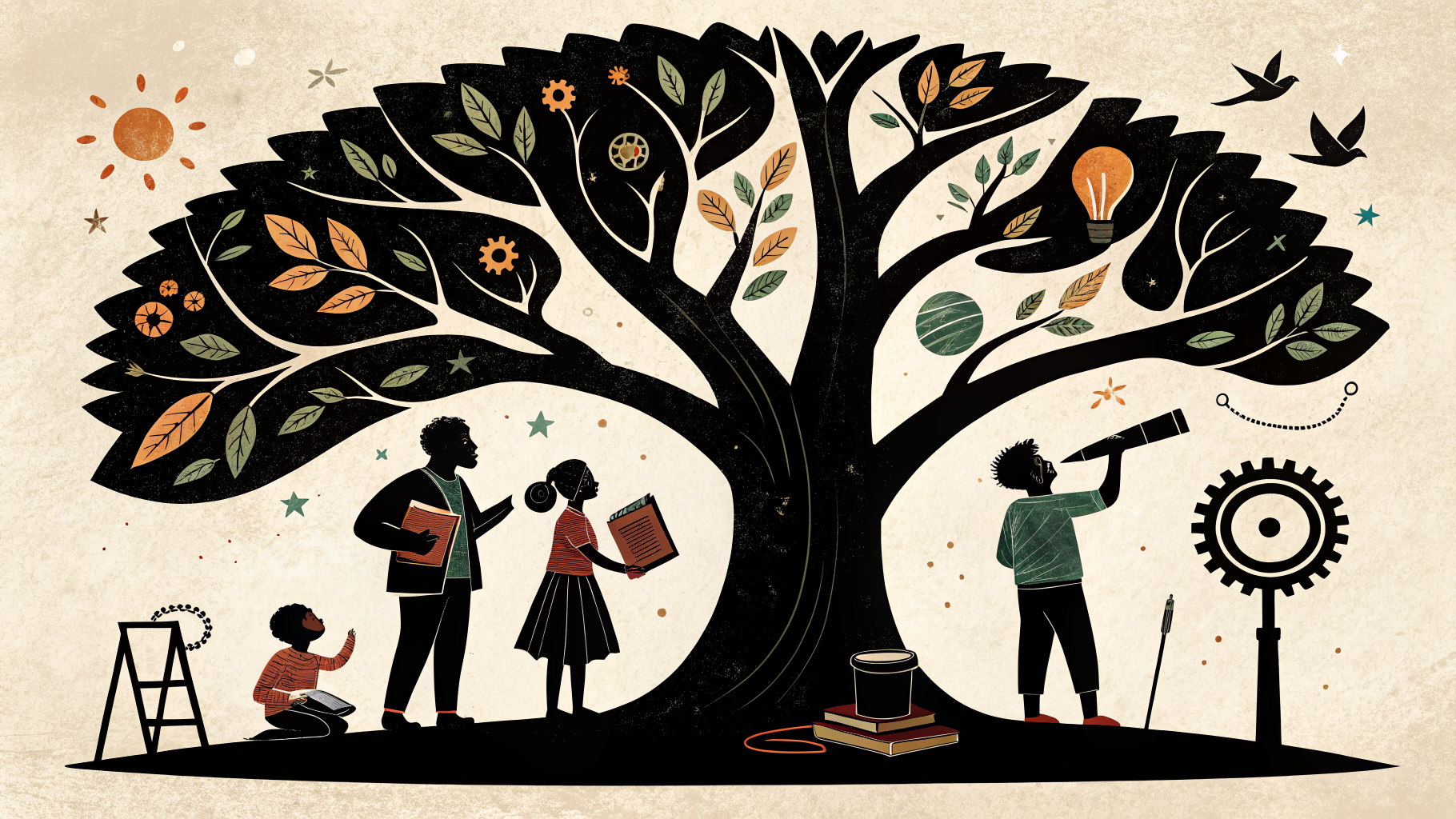 A K-12 teacher reviewing student portfolio work alongside a rubric, representing diverse summative assessment examples