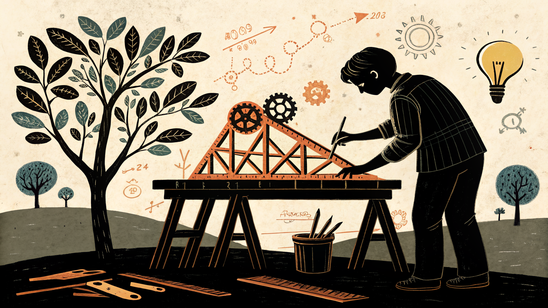 Alunos em sala de aula trabalhando juntos em projeto maker com materiais recicláveis e ferramentas digitais