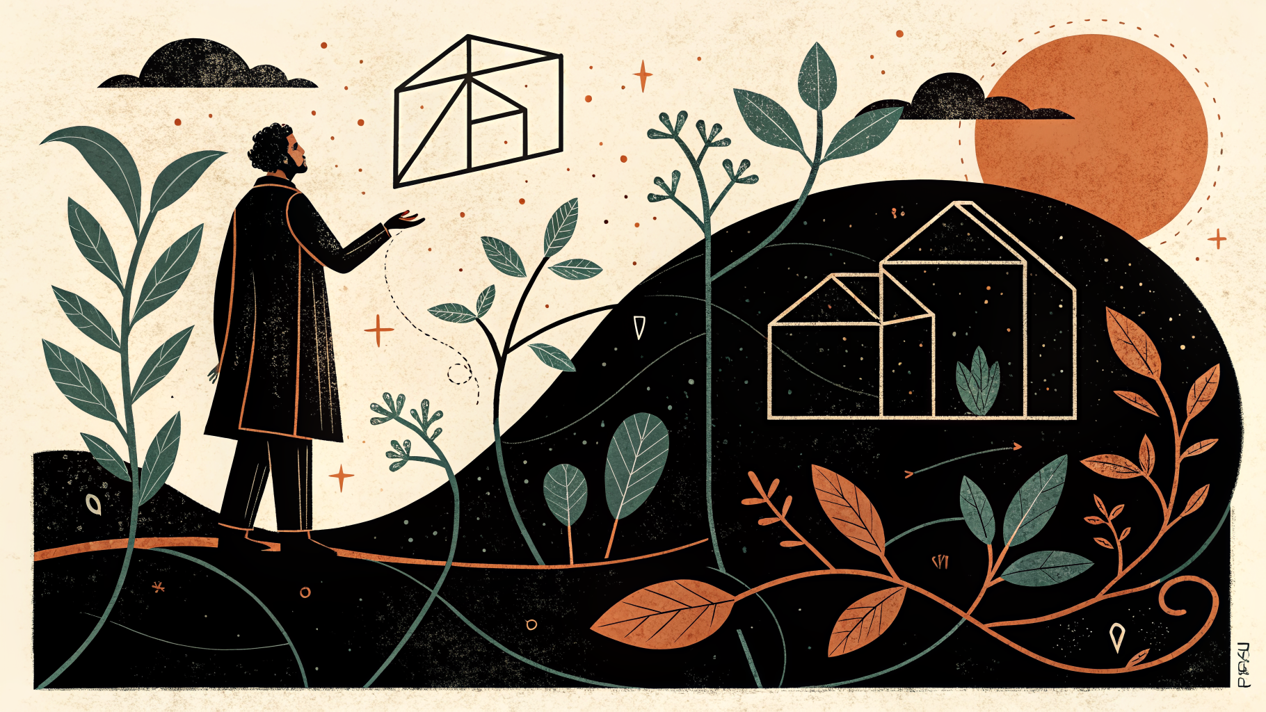 A teacher's desk with a printed lesson plan template, sticky notes, and a cup of coffee