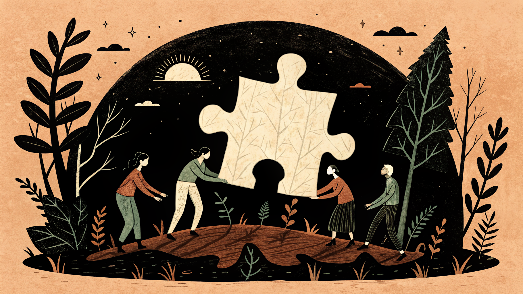 Diversos alunos do ensino básico colaborando em pequenos grupos em mesas de sala de aula durante uma atividade de aprendizagem cooperativa jigsaw