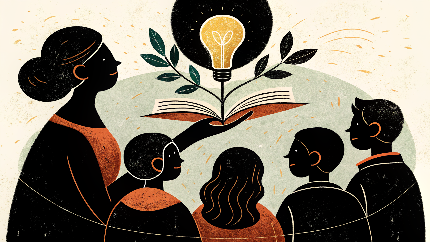 Uma professora facilitando uma discussão animada com alunos em uma sala de aula, com estudantes sentados em círculo e levantando as mãos para contribuir com ideias.