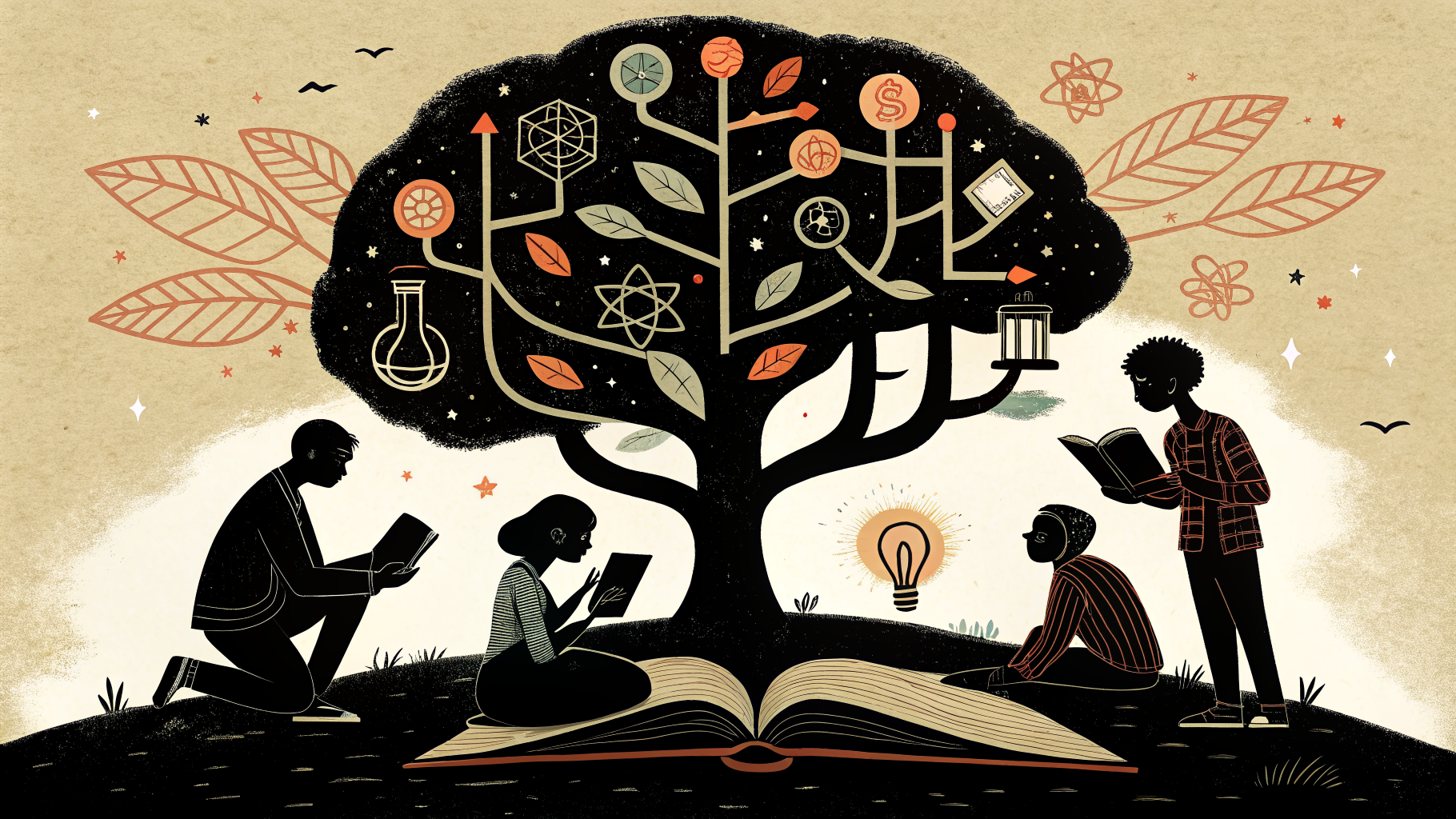 Alunos colaborando em um projeto em uma sala de aula moderna, trabalhando em mesas com esboços e laptops