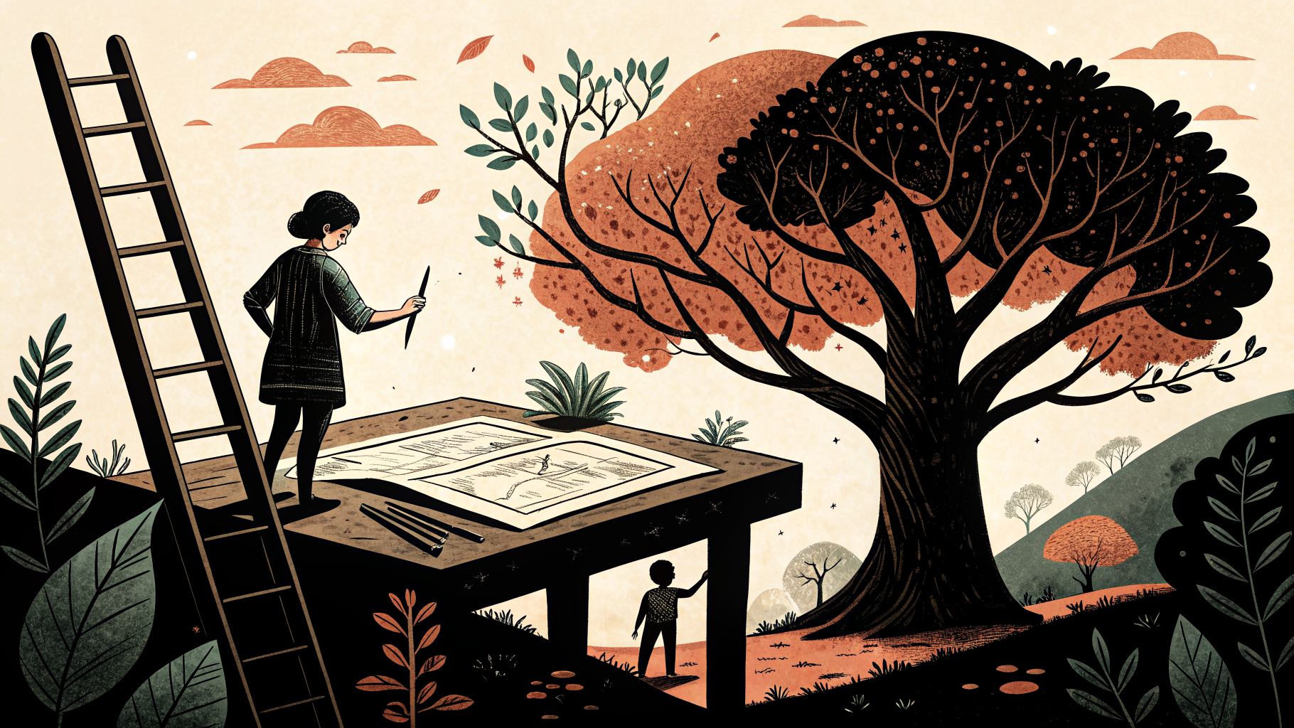 Alunos do ensino fundamental e médio trabalhando em diversos projetos de arte, incluindo pintura, desenho de observação e design digital em uma sala de aula iluminada