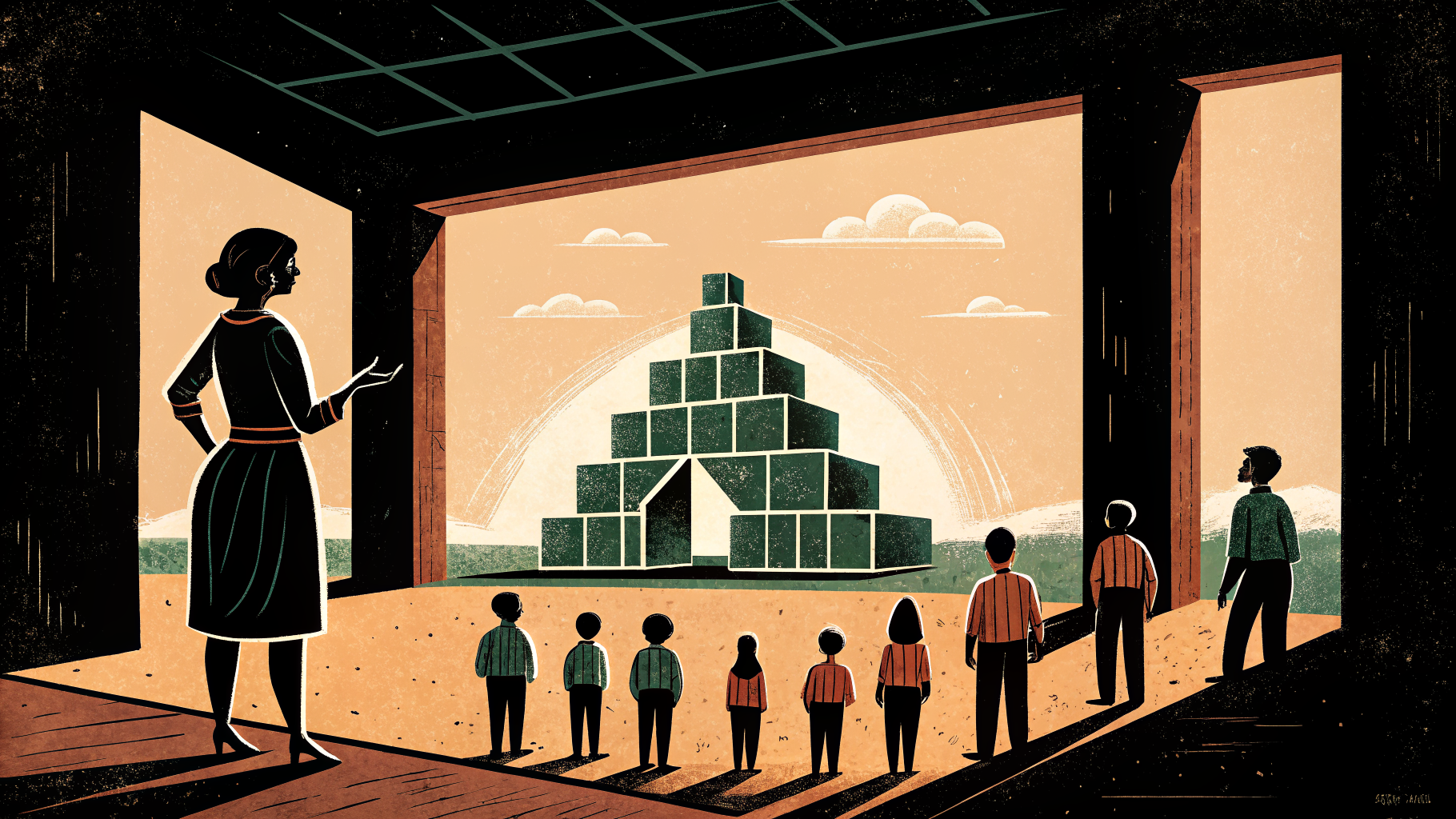 Docente revisando una rúbrica de evaluación con su alumnado en clase