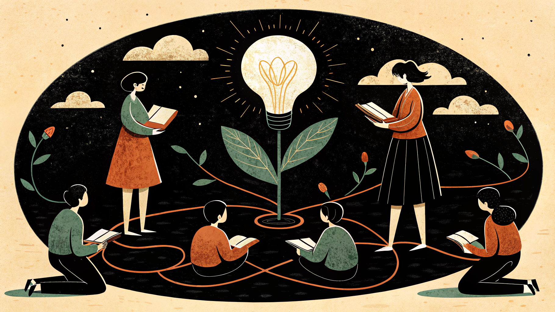 A teacher facilitating an animated student discussion in a K-12 classroom, with students seated in a circle and raising hands to contribute ideas.