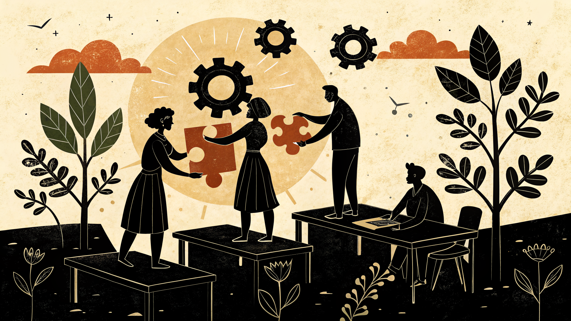 Estudiantes de primaria trabajando en equipos pequeños sobre una mesa con materiales didácticos en un aula mexicana